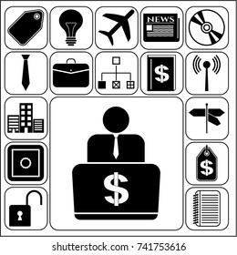 Set of 17 business high quality icons or symbols. Collection. Amazing desing. Vector Illustration.