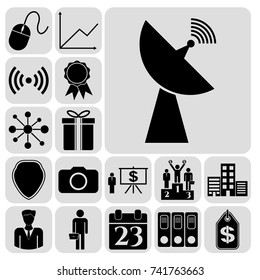 Set of 17 business high quality icons or symbols. Collection. Flat design. Vector Illustration.