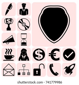 Set of 17 business high quality symbols or icons. Collection. Flat design. Vector Illustration.