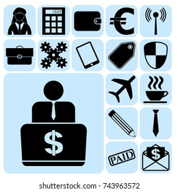 Set of 17 business high quality symbols. Collection. Detailed design. Vector Illustration.