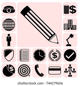 Set of 17 business high quality symbols. Collection. Flat design. Vector Illustration.