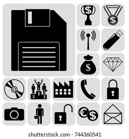Set of 17 business high quality symbols or icons. Collection. Detailed design. Vector Illustration.