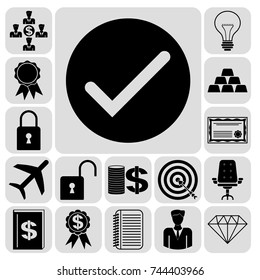 Set of 17 business high quality symbols or icons. Collection. Amazing desing. Vector Illustration.