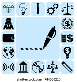 Set of 17 business high quality icons or symbols. Collection. Detailed design. Vector Illustration.