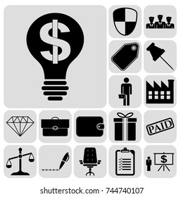 Set of 17 business high quality symbols or icons. Collection. Amazing desing. Vector Illustration.