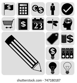 Set of 17 business high quality symbols or icons. Collection. Detailed design. Vector Illustration.