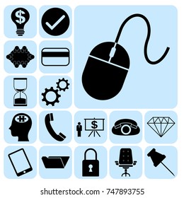 Set of 17 business high quality icons or symbols. Collection. Detailed design. Vector Illustration.