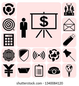 Set of 17 business icons. Collection. Flat design. Vector Illustration.