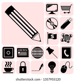 Set of 17 business icons. Collection. Flat design. Vector Illustration.