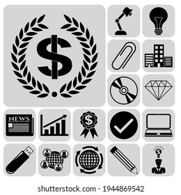 Set of 17 Business icons. Flat design. 