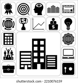 Set of 17 Business icons. Flat design. 