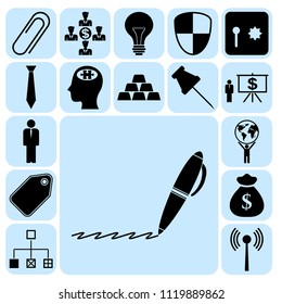 Set of 17 business icons, high quality. Collection. Detailed design. Vector Illustration.