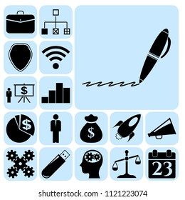 Set of 17 business icons, high quality. Collection. Amazing desing. Vector Illustration.