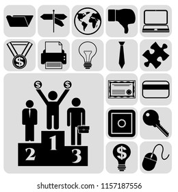 Set of 17 business icons, high quality. Collection. Flat design. Vector Illustration.