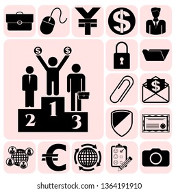 Set of 17 business icons, high quality. Collection. Detailed design. Vector Illustration.