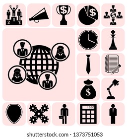 Set of 17 business icons, high quality. Collection. Detailed design. Vector Illustration.