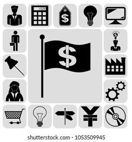 Set of 17 business icons, pictograms, symbols. Collection. Flat design. Vector Illustration.