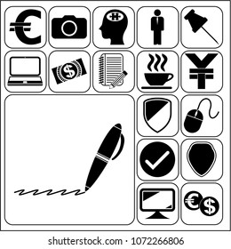  Set of 17 business icons, pictograms, symbols. Collection. Flat design. Vector Illustration.