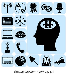  Set of 17 business icons, pictograms, symbols. Collection. Flat design. Vector Illustration.