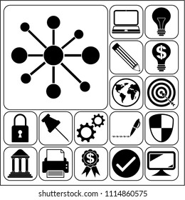  Set of 17 business icons, pictograms, symbols. Collection. Detailed design. Vector Illustration.
