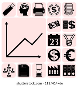Set of 17 business icons, pictograms, symbols. Collection. Flat design. Vector Illustration.