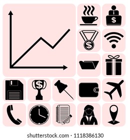 Set of 17 business icons, pictograms, symbols. Collection. Flat design. Vector Illustration.