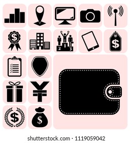 Set of 17 business icons, pictograms, symbols. Collection. Flat design. Vector Illustration.