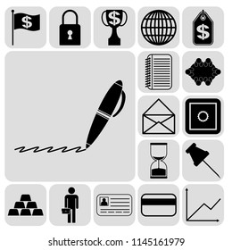 Set of 17 business icons, pictograms, symbols. Collection. Detailed design. Vector Illustration.