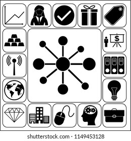 Set of 17 business icons, pictograms, symbols. Collection. Detailed design. Vector Illustration.