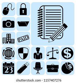 Set of 17 business icons, pictograms, symbols. Collection. Flat design. Vector Illustration.