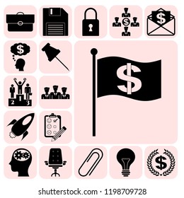 Set of 17 business icons, pictograms, symbols. Collection. Flat design. Vector Illustration.