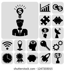 Set of 17 business icons, pictograms, symbols. Collection. Flat design. Vector Illustration.
