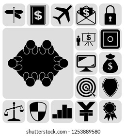 Set of 17 business icons, pictograms, symbols. Collection. Flat design. Vector Illustration.