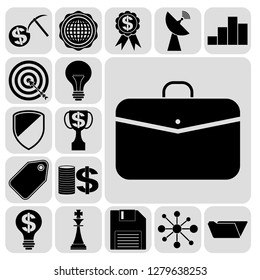 Set of 17 business icons, pictograms, symbols. Collection. Flat design. Vector Illustration.