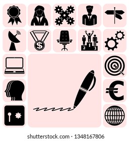 Set of 17 business icons, pictograms, symbols. Collection. Flat design. Vector Illustration.