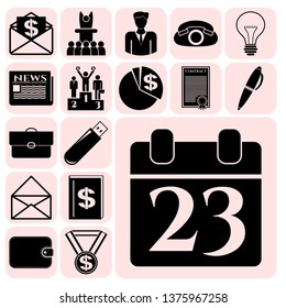 Set of 17 business icons, pictograms, symbols. Collection. Detailed design. Vector Illustration.