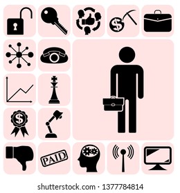 Set of 17 business icons, pictograms, symbols. Collection. Detailed design. Vector Illustration.