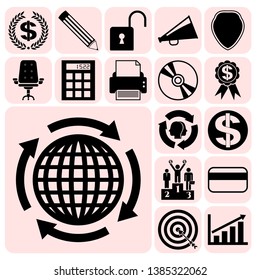 Set of 17 business icons, pictograms, symbols. Collection. Flat design. Vector Illustration.