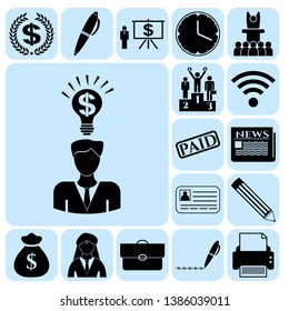 Set of 17 business icons, pictograms, symbols. Collection. Detailed design. Vector Illustration.