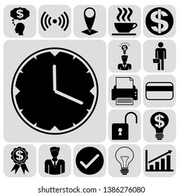 Set of 17 business icons, pictograms, symbols. Collection. Flat design. Vector Illustration.
