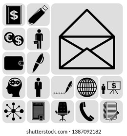 Set of 17 business icons, pictograms, symbols. Collection. Detailed design. Vector Illustration.