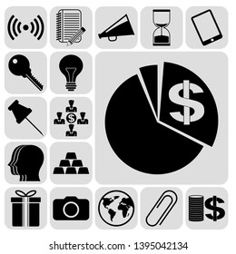 Set of 17 business icons, pictograms, symbols. Collection. Flat design. Vector Illustration.