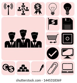 Set of 17 business icons, pictograms, symbols. Collection. Flat design. Vector Illustration.