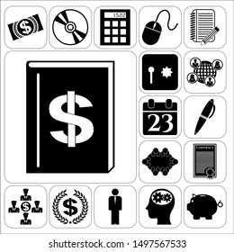 Set of 17 business icons, pictograms, symbols. Collection. Flat design. Vector Illustration.