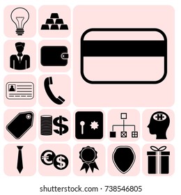 Set of 17 business icons, pictograms, symbols. Collection. Flat design. Vector Illustration.