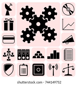 Set of 17 business icons, pictograms, symbols. Collection. Flat design. Vector Illustration.