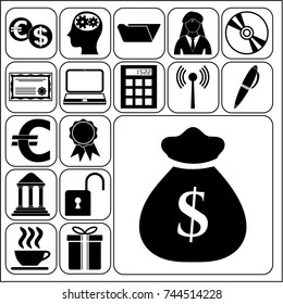 Set of 17 business icons, pictograms, symbols. Collection. Flat design. Vector Illustration.