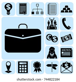 Set of 17 business icons, pictograms, symbols. Collection. Flat design. Vector Illustration.