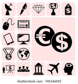 Set of 17 business icons, pictograms, symbols. Collection. Flat design. Vector Illustration.