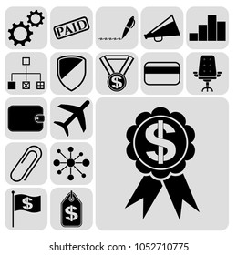 Set of 17 business icons, symbols or pictograms. Collection. Detailed design. Vector Illustration.